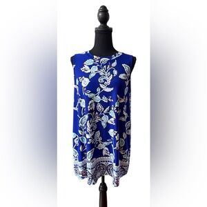 Apt. 9: Blue Floral Sleeveless Blouse in Blue and White